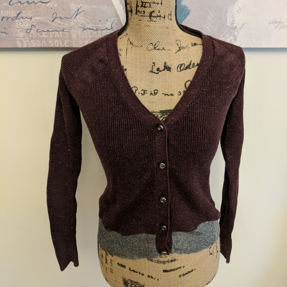Simply Vera Vera Wang Women's Maroon Knit Cardigan